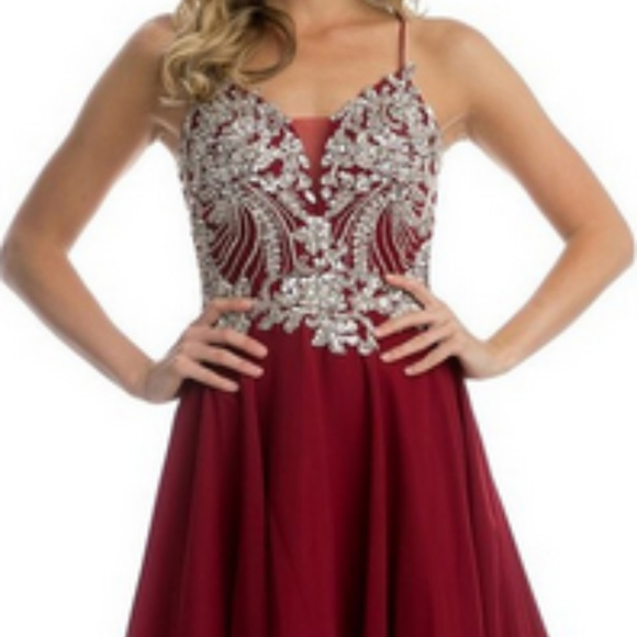 Burgundy Lace Skirt Party Short Dress - Picture 1 of 3